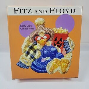 Retired Fitz & Floyd Scary Crow Canape Snack Plate W Box Halloween Fall